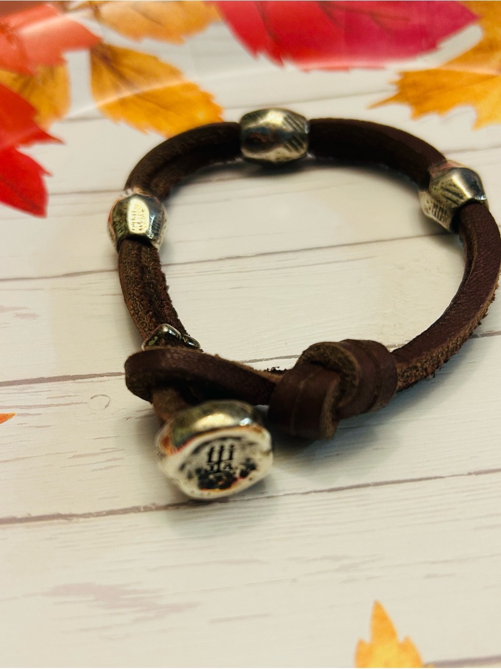 James Avery Brown Leather Wrap Bracelet with Sterling Silver Accents
